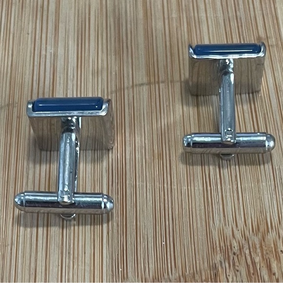 Silver Tone Blue Tiger Eye Cufflinks - Picture 2 of 3